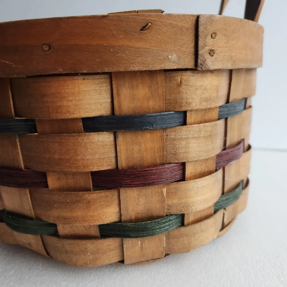 Vintage Bishop Hill Collection Round Woven Basket with Handles